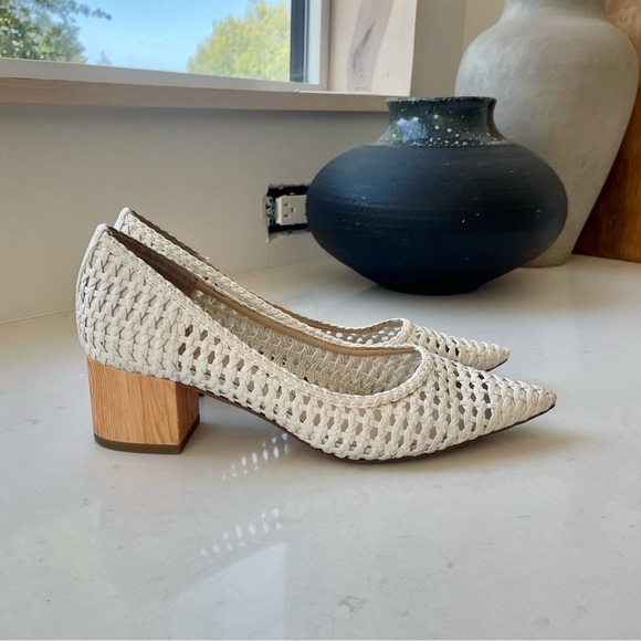 •Sole Society• woven look white block heel pumps - Picture 2 of 6